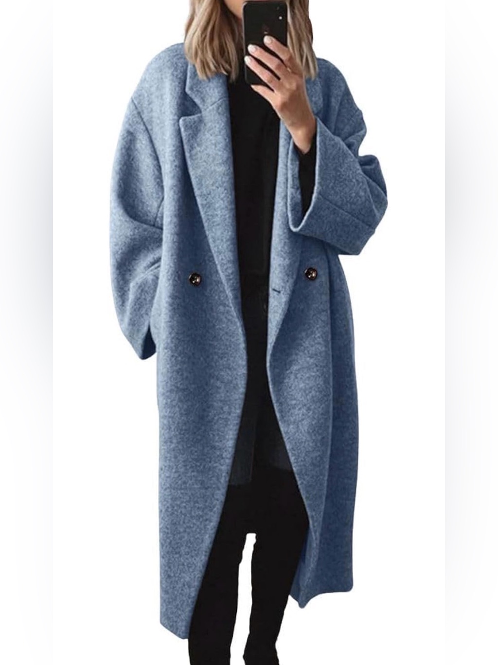 Women's Winter Double Breasted Wool Coat Long Sleeve Wool Blend Size S